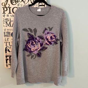 DC Sweater Grey Floral Knit Size X